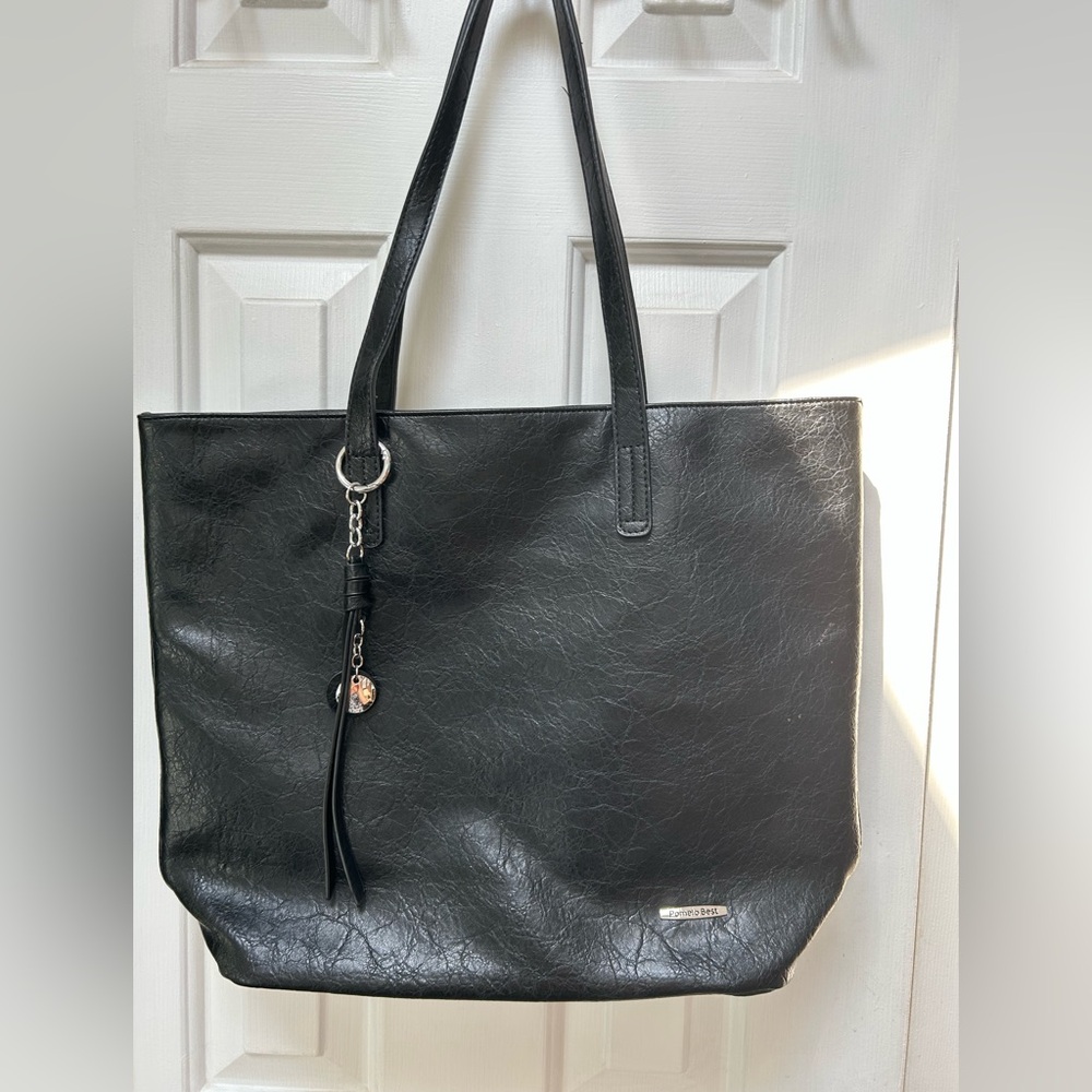 Pomelo Best Black PU Leather Tote LG capacity Bag, 12x17x5” Spacious. Laptop Sz